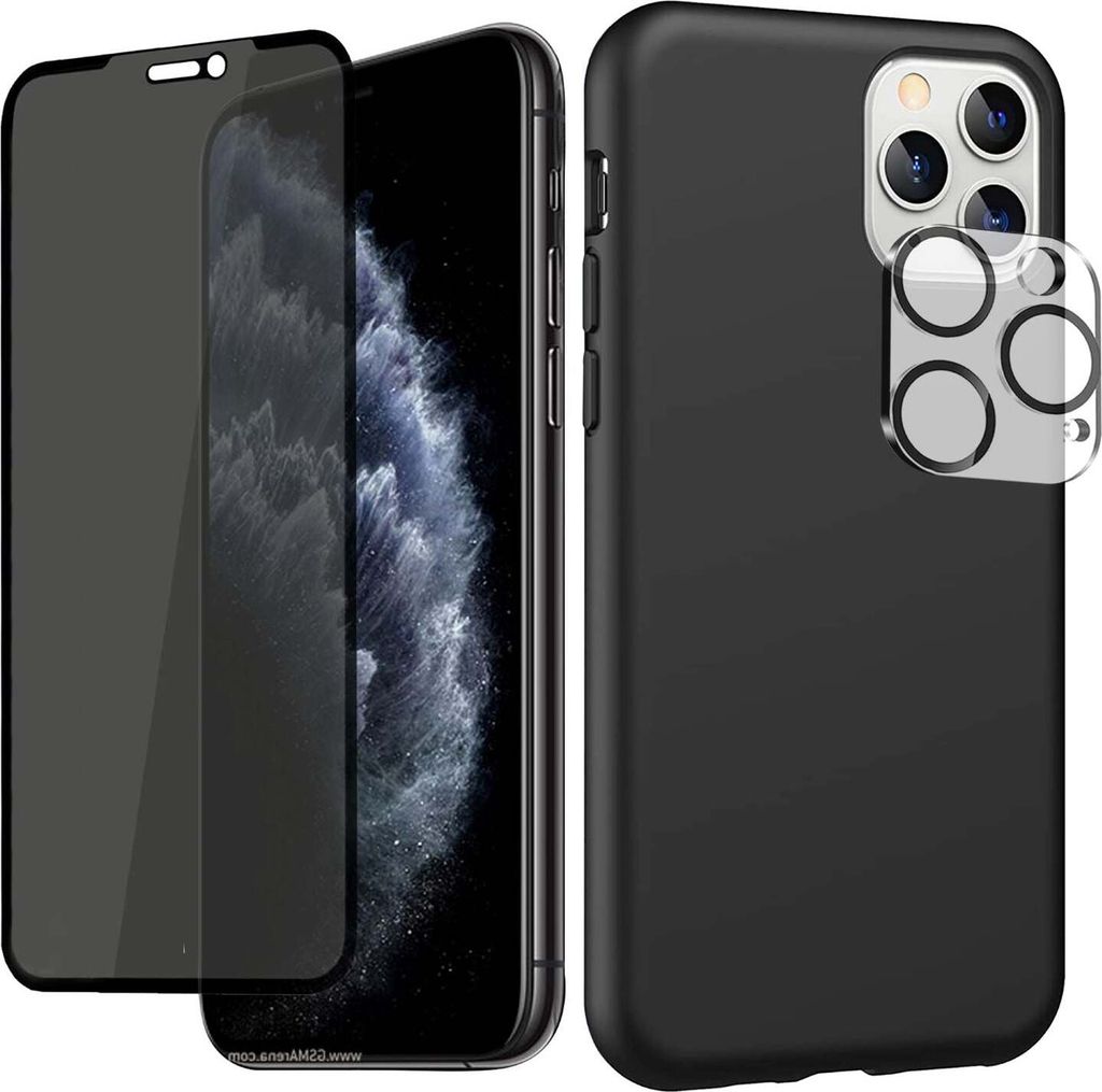 Handyhülle für iPhone mit Display Schutz Glas und Kamera-Schutz 3-in-1 Set – Schwarz+ 3D Privacy/ Sichtschutzglas+ Kameraschutz / iPhone 14 Plus