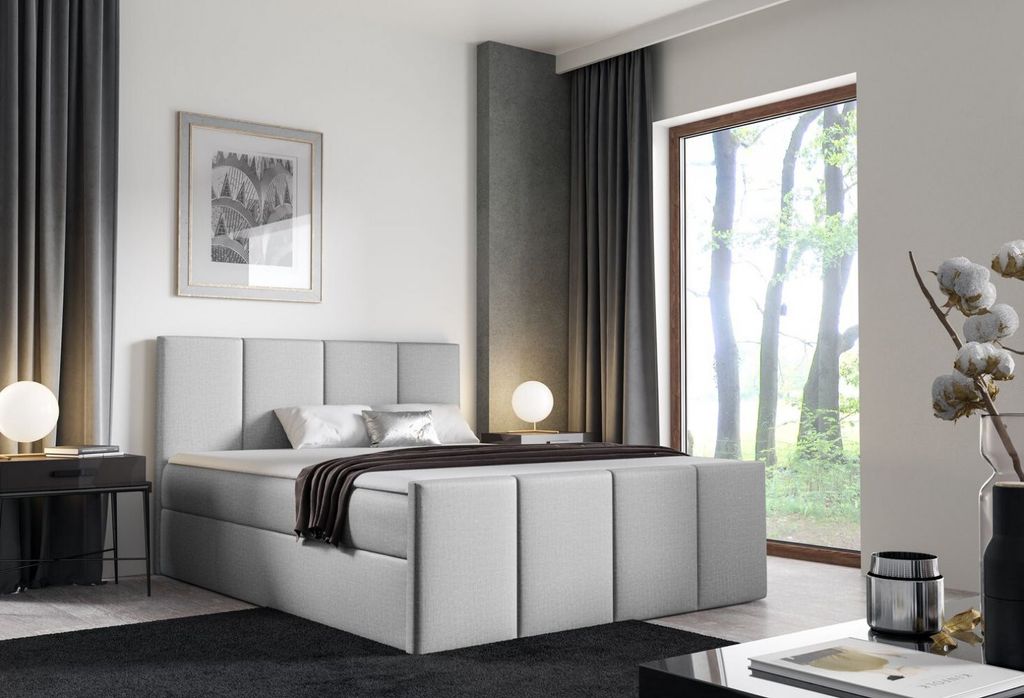 Bett mit Matratze und Lattenrost LOLA – 180x200, hellgrau 1 + ER Topper