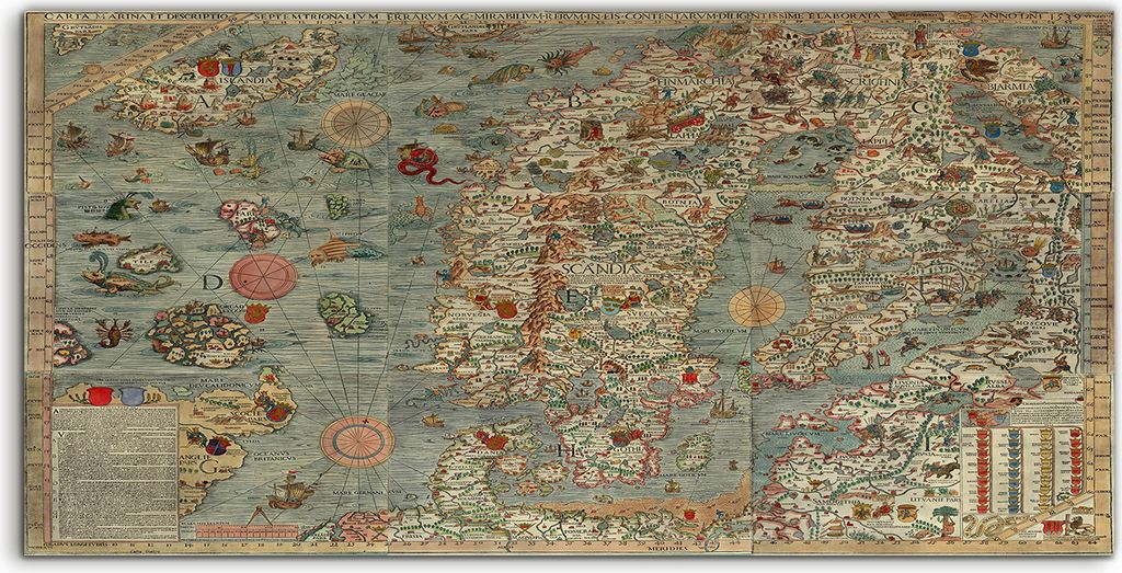 Coloray - Glasbild - 120x60 cm - Wandbild - Glasbilder - Deko Karte Nord von Europa Vintage