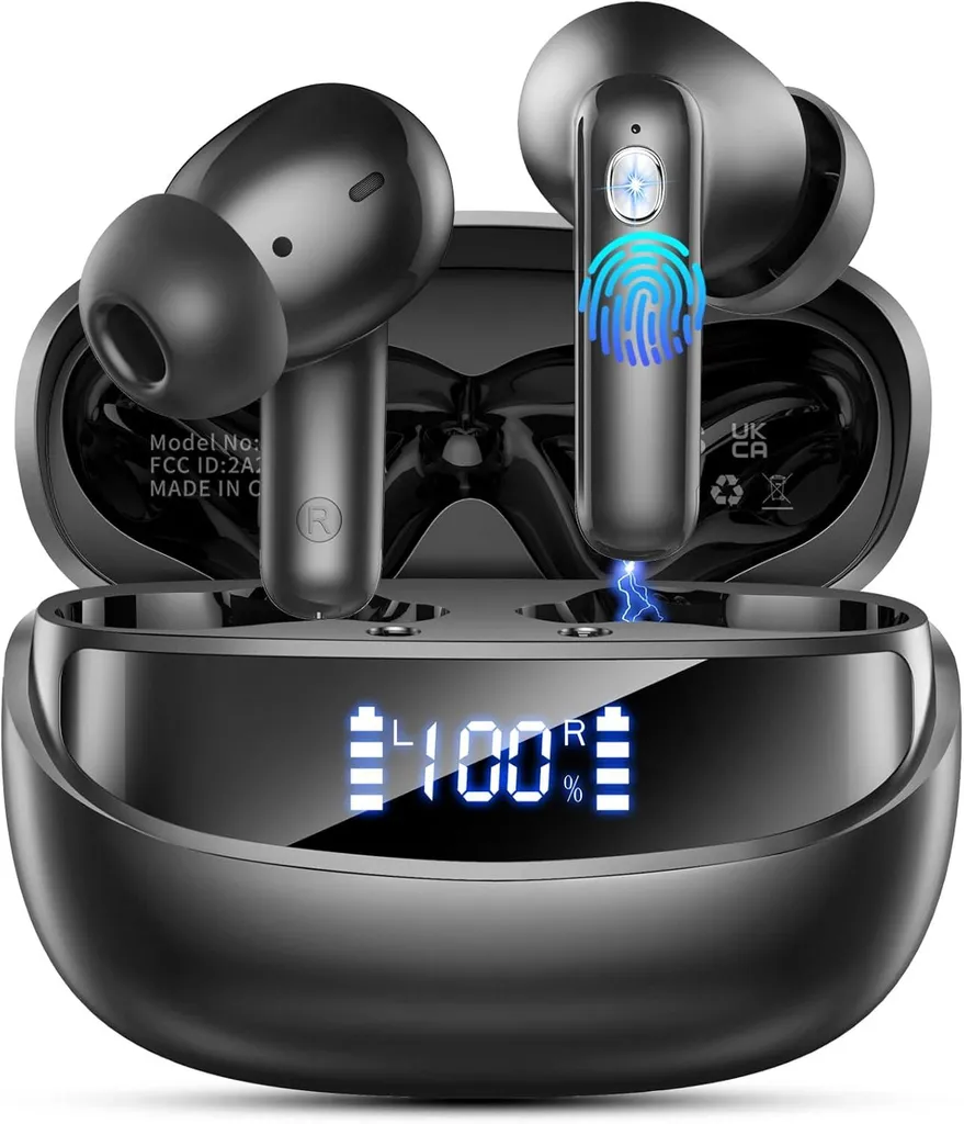 Bluetooth Kopfhörer 2026 Kabellos In Ear, HiFi Stereo, 50 Std Spielzeit, 6 ENC Noise Cancelling Mics, IP7 Wasserdicht, LED-Anzeige, USB-C