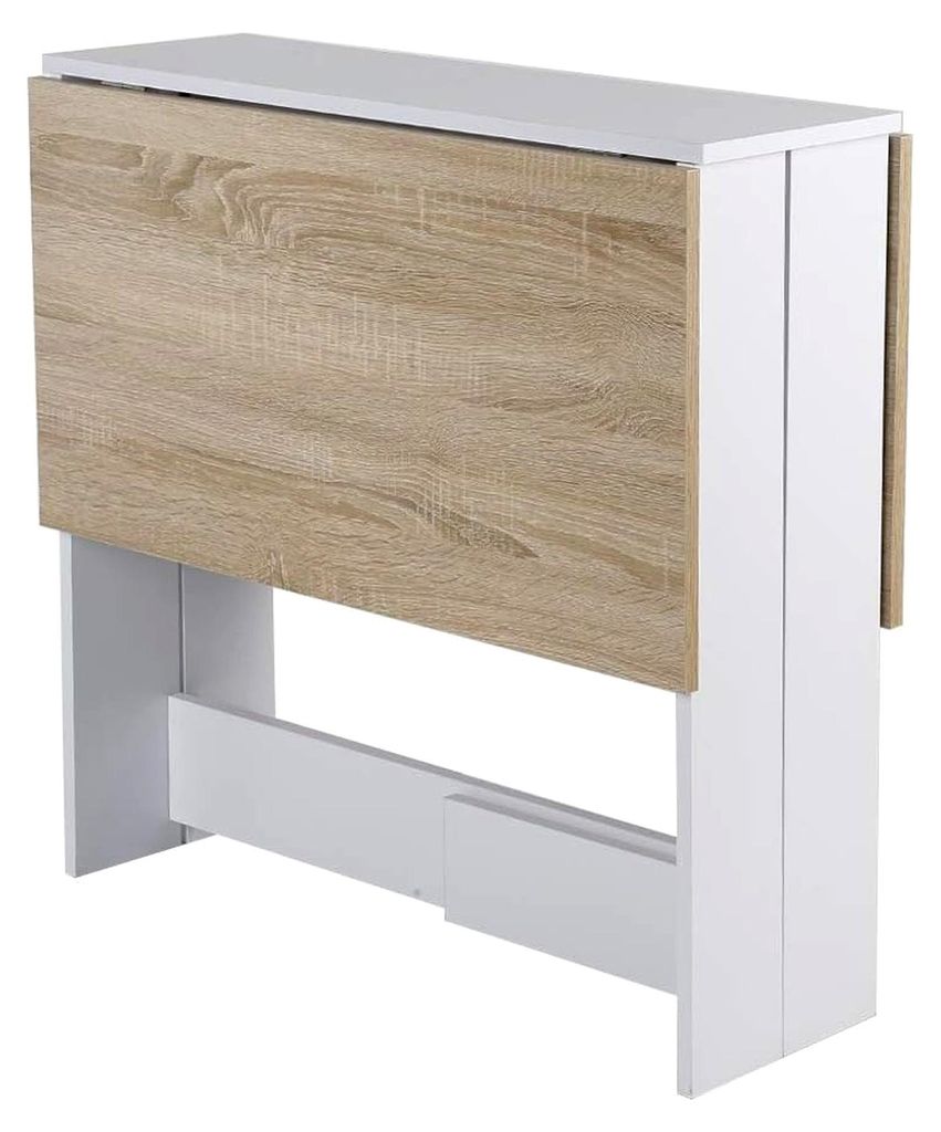 Esstisch, Klapptisch mit Rollen, Schreibtisch, Beistelltisch, Tisch mit Ablagefläche für Esszimmer, Holz, 103 x 76 x 73,4 cm (Weiß + Eichenfarbe)