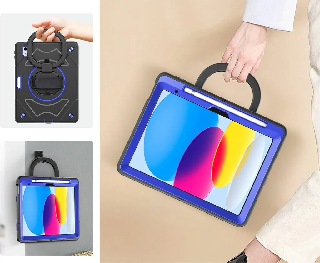BRAECN per Cover iPad Pro 11 Pollici 2022/2021/2020/2018, Antiurto Robusto Custodia con Integrato Pellicola Prottetiva, Supporto Girevole a 360° e Cinturino a Mano, Tracolla Portatile, Rosso