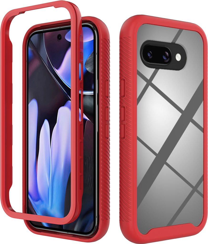 Hülle für Google Pixel 9A, Hybrid Transparente Rückseite TPU Bumper Stoßfest Schutzhülle Rot