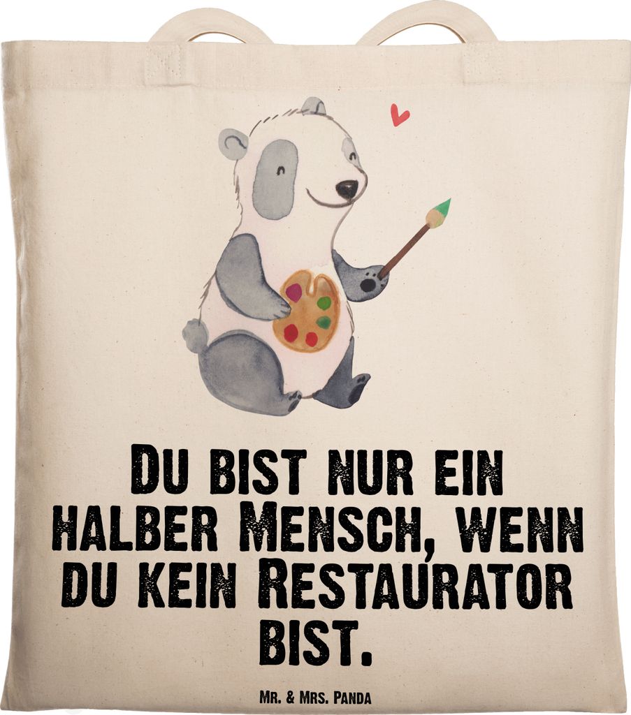 Mr. & Mrs. Panda Schultasche Restaurator Herz - Transparent - Geschenk, Tote Bag, Einkaufstasche, Jutebeutel, Laptoptasche, Tasche
