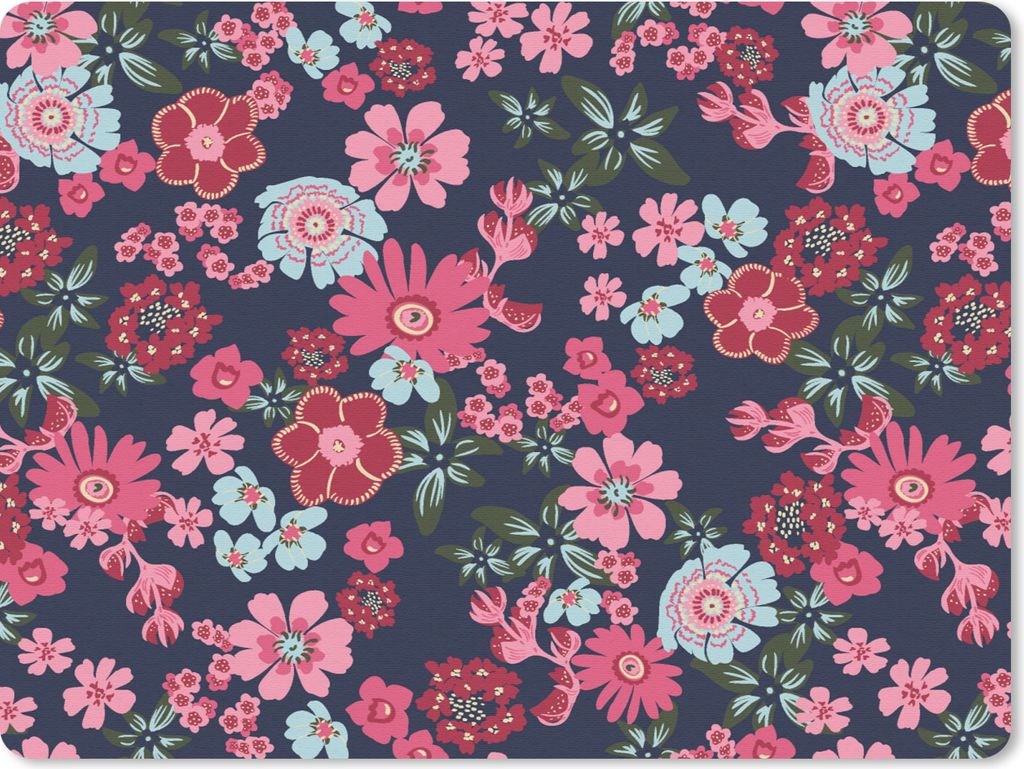 MuchoWow Mauspad Mousepad Blumen - Flora - Rosa - Muster 40x30 cm - Mousepads - Maus Mat - Pad - Mausunterlage - Anti Rutsch