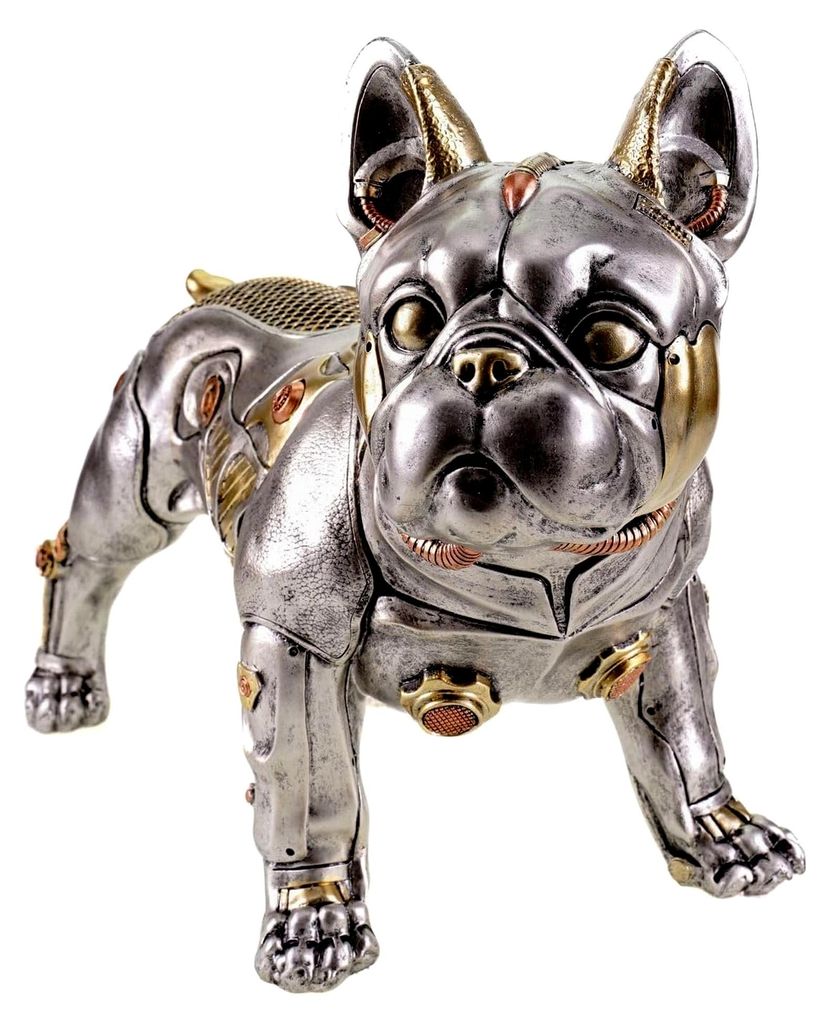 Dekofigur Bulldogge stehend im Steampunk-Stil 40cm Deko Silber Skulptur Polyresin Hund Statue