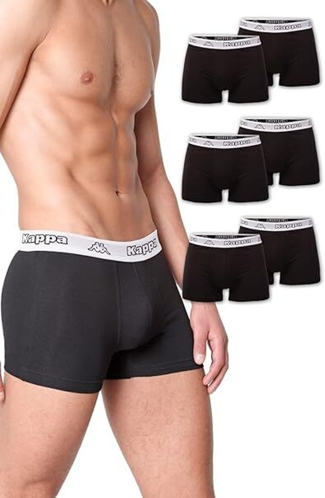 Kappa Herren Boxershorts 6er Pack | 95% Baumwolle | Klimaregulierend & Faltenfrei | Schwarz mit weißem Bund | Größe M