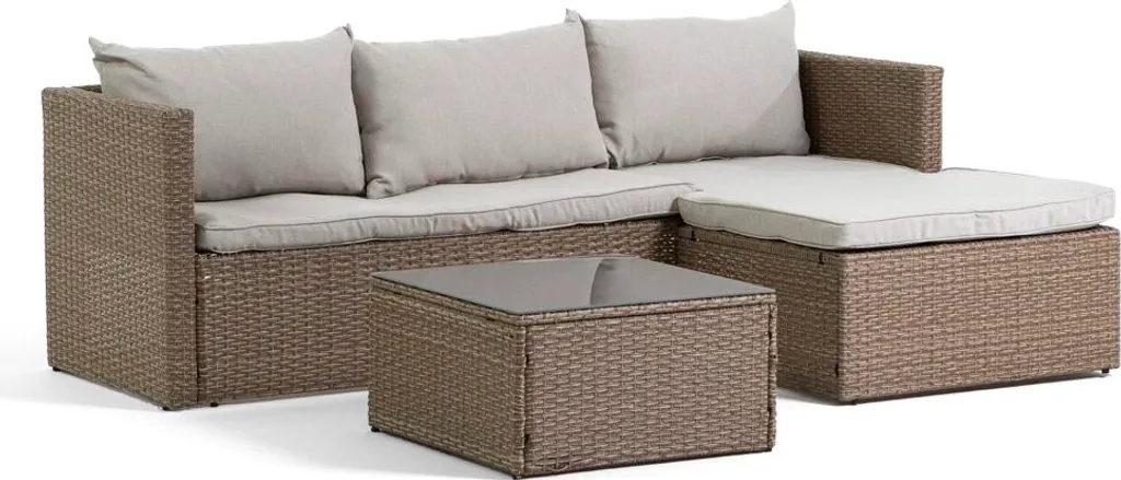 Salon de Jardin en Poly Rotin BURANO avec Coussins Amovibles Confort