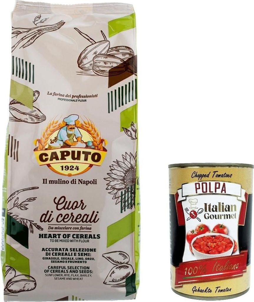 3x Caputo farina Cuor di Cereali 1kg Mehl heart of cereals Mehlauswahl aus Getreide und Samen + Italian Gourmet polpa 400g