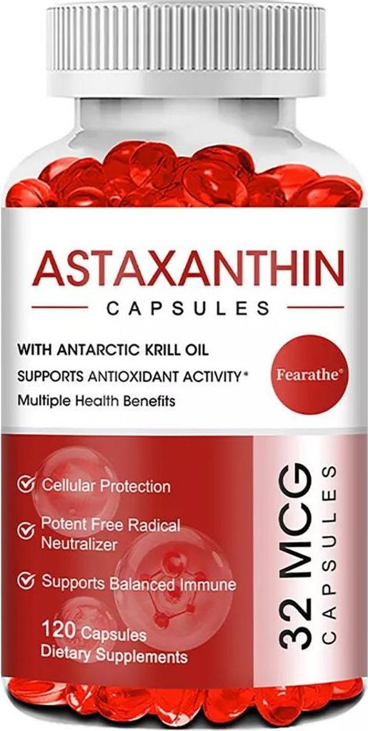 Astaxanthin 32 mcg (120 Kapseln) Nahrungsergänzungsmittel, Immunsystem, Herz, Augen, Haut, Gelenke