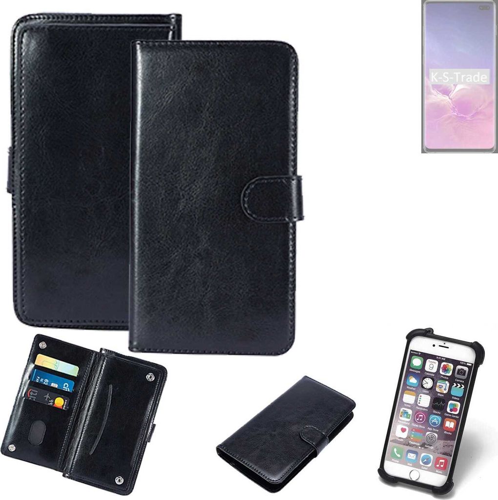 K-S-Trade 360° Hülle kompatibel mit Samsung Galaxy S10+ (Dual-SIM) schwarz Kunstleder Case BookCase WalletCase Kunstlederederhülle Handyhülle,