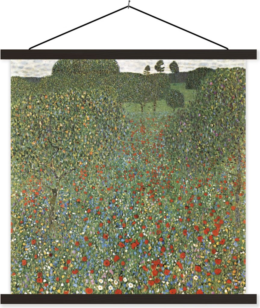 MuchoWow Textilposter Mohnfeld - Gustav Klimt 90x90 cm mit schwarzem Rahmen - Magnetisches