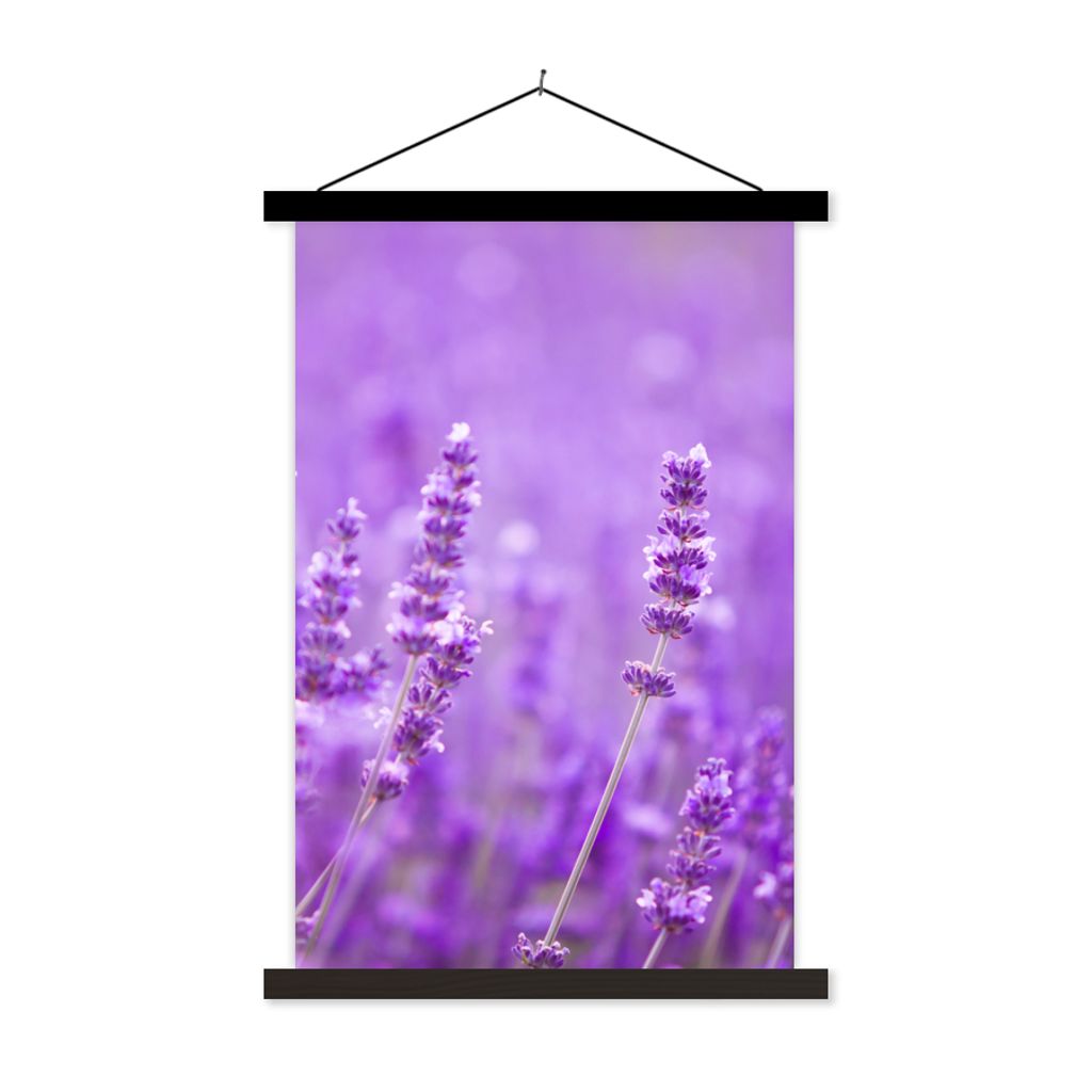 MuchoWow Textilposter Lavendel - Nahaufnahme - Blumen - Lila 40x60 cm mit schwarzem Rahmen - Wanddekorationen