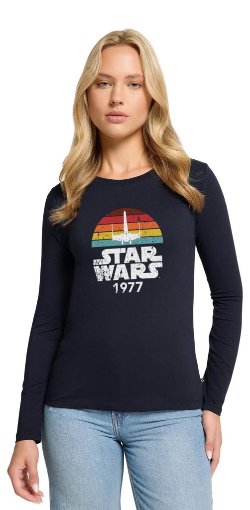Star Wars Schriftzug 1977 Retro Premium Langarmshirt Damen, XS, Navy
