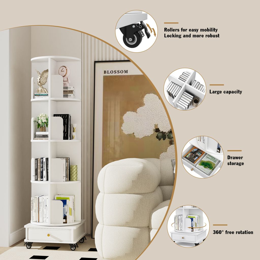 Bibliothèque Rotative 360° 4 Niveaux En Bois - Étagère De Rangement Pivotante Multifonction Pour Salon, Bureau Et Chambre Bibliothèque Rotative 360° 4 Niveaux En Bois - Étagère De Rangement Pivotante Multifonction Pour Salon, Bureau Et Chambre