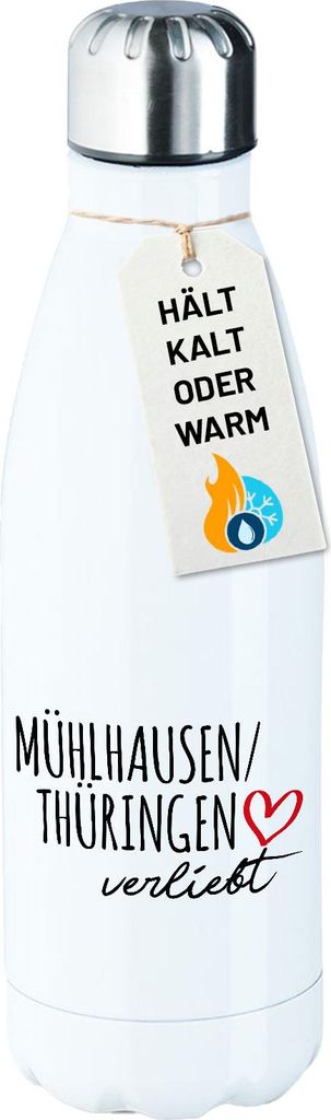 Huuraa Trinkflasche Mühlhausen/Thüringen verliebt 500ml White Edelstahl Wasserflasche Trinkflasche Geschenkidee