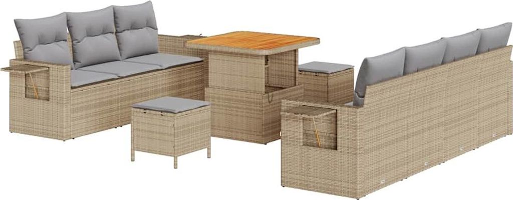 (Robust Möbel) Garten-Sofa-Set - Balkonmöbel/Loungeset - elegantes Design - mit Kissen 10 pcs Beige und Hellgrau - 80x80x71cm - Gartensofas D...