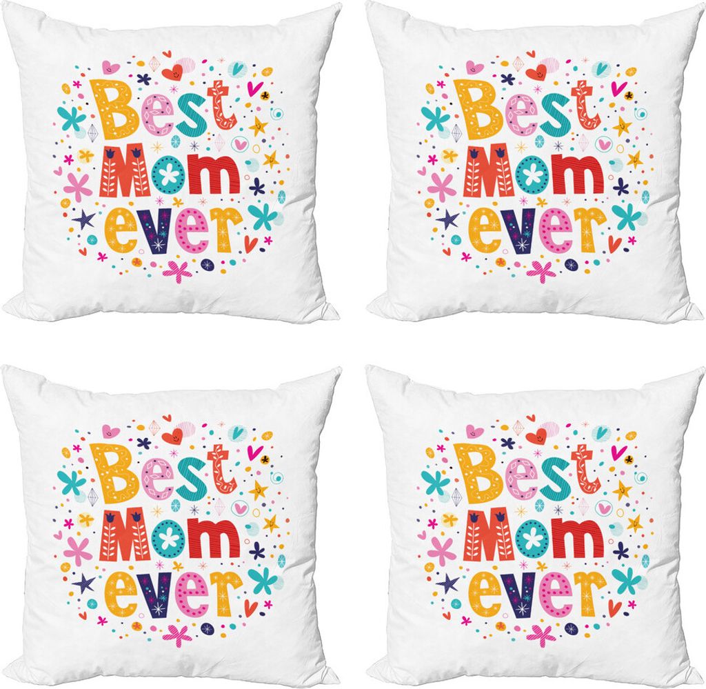 ABAKUHAUS Muttertag Kissenbezug Set (4 Stück), Best Mom Ever Wörter, Moderner Doppelseitiger Digitaldruck, 50 cm x 50 cm, Mehrfarbig