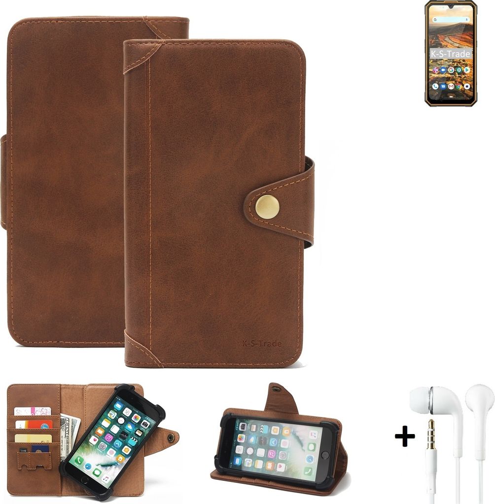K-S-Trade Handyhülle Schutzhülle kompatibel mit Cubot KingKong 5 Walletcase Bookstyle Schutz Case Hülle Wallet Flipcase Cover PolyurethanBraun i...