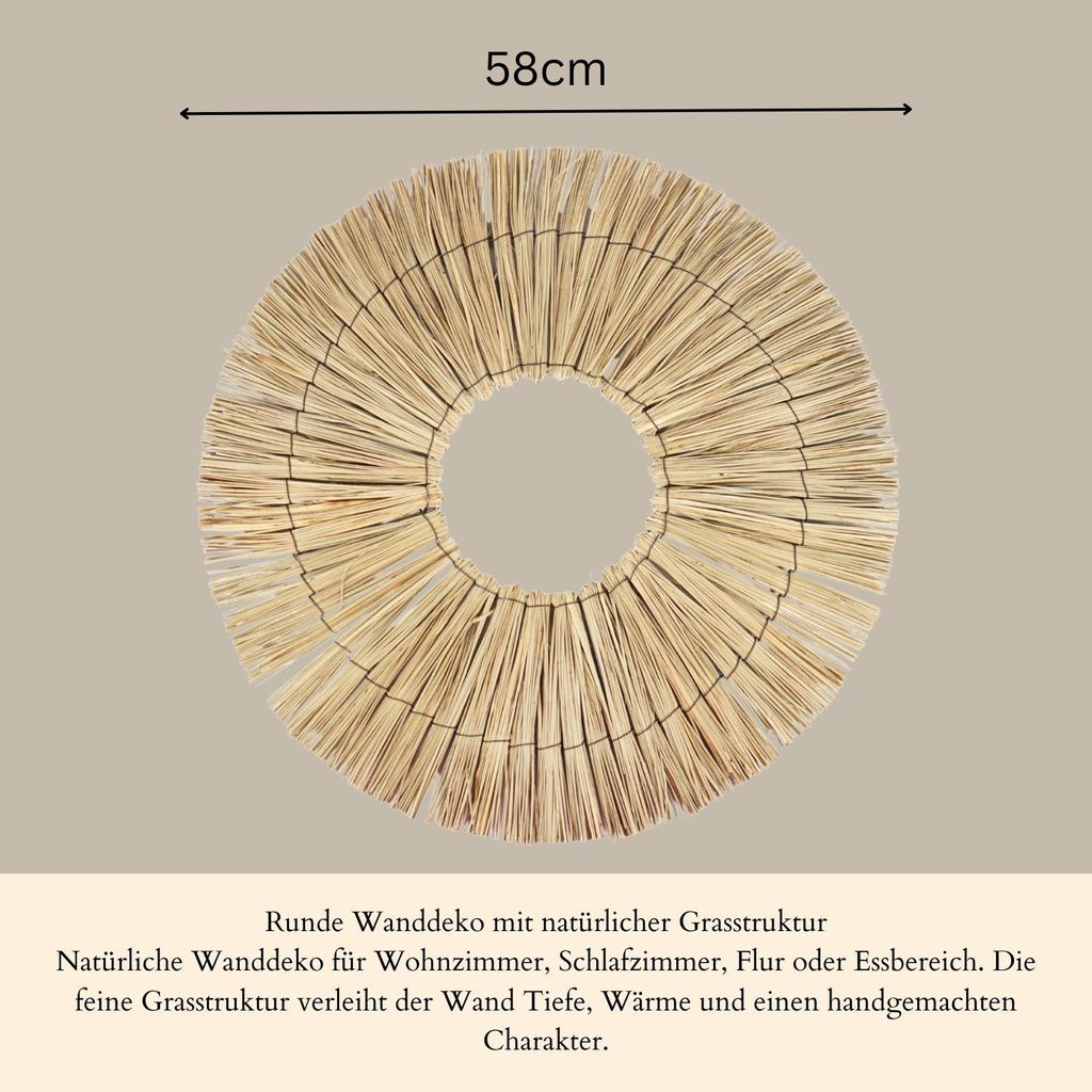 Wanddekoration im Boho-Stil, mit runder Form, aus Rattan
