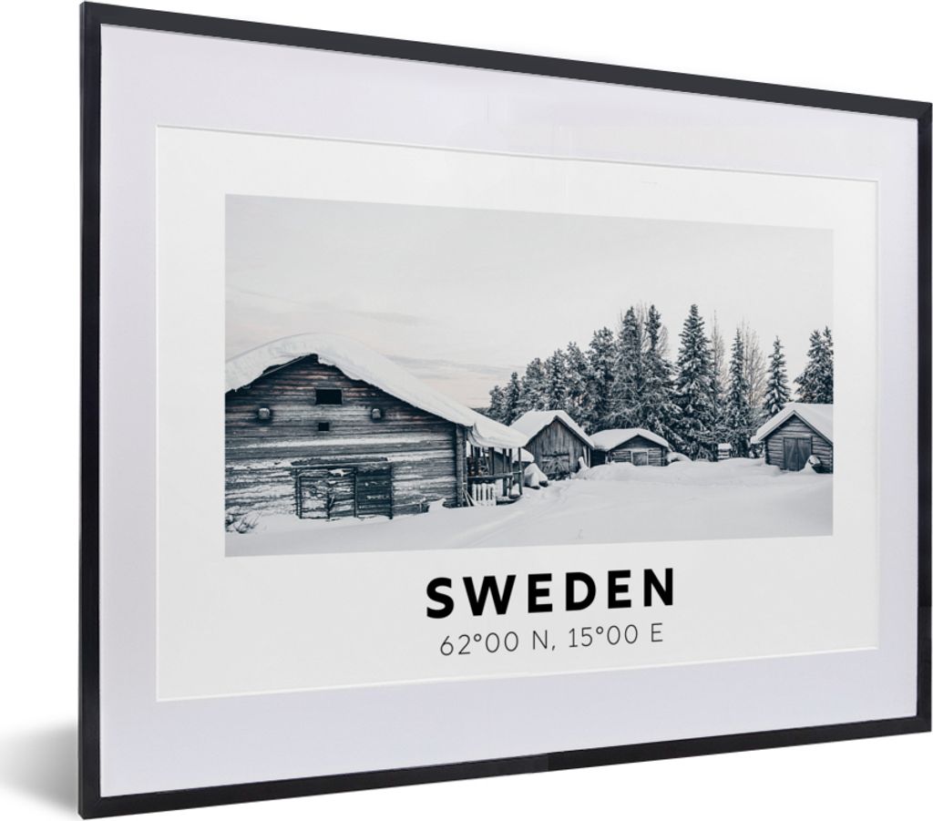 MuchoWow Gerahmtes Poster Schweden - Schnee - Baum - Skandinavien 40x30 cm - Poster mit Schwarzem Bilderrahmen Wandposter Rahmen Foto Bilder - Bi...