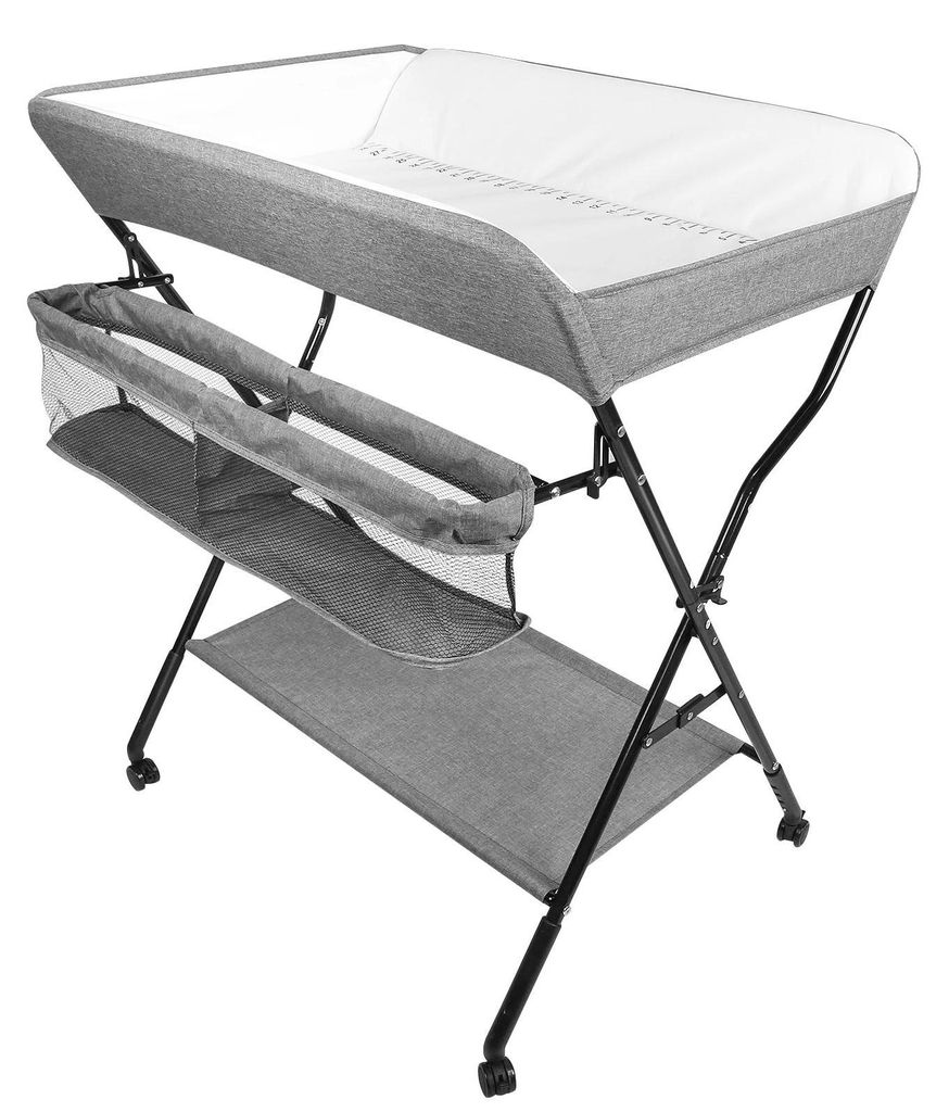 Wickeltisch - Klappbar - Höhe 4-fach Verstellbar - Aufbewahrungskorb - Bis 11 kg - Für 0–12 Monate - Grau