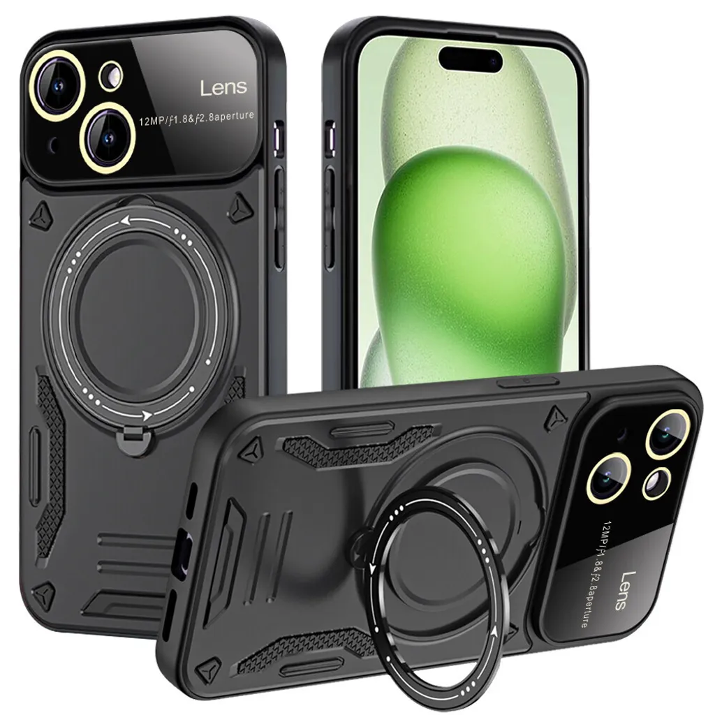 Custodia Magnetica iPhone 15 Plus - Supporto Anello e MagSafe Nero