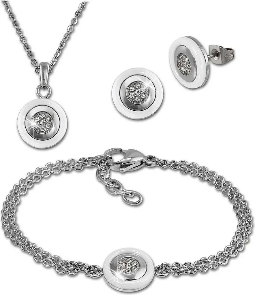 Amello ESSX31W Ensemble Bijoux en Acier et Zirconia Brillant Blanc