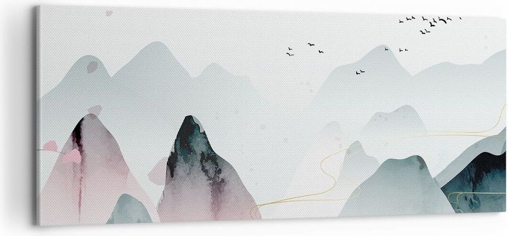Bild auf Leinwand - Leinwandbild - Einteilig - Berge Vögel Modern - 100x40cm - Wand Bild - Wanddeko - Wandbilder - Leinwanddruck - Bilder - Wandde...