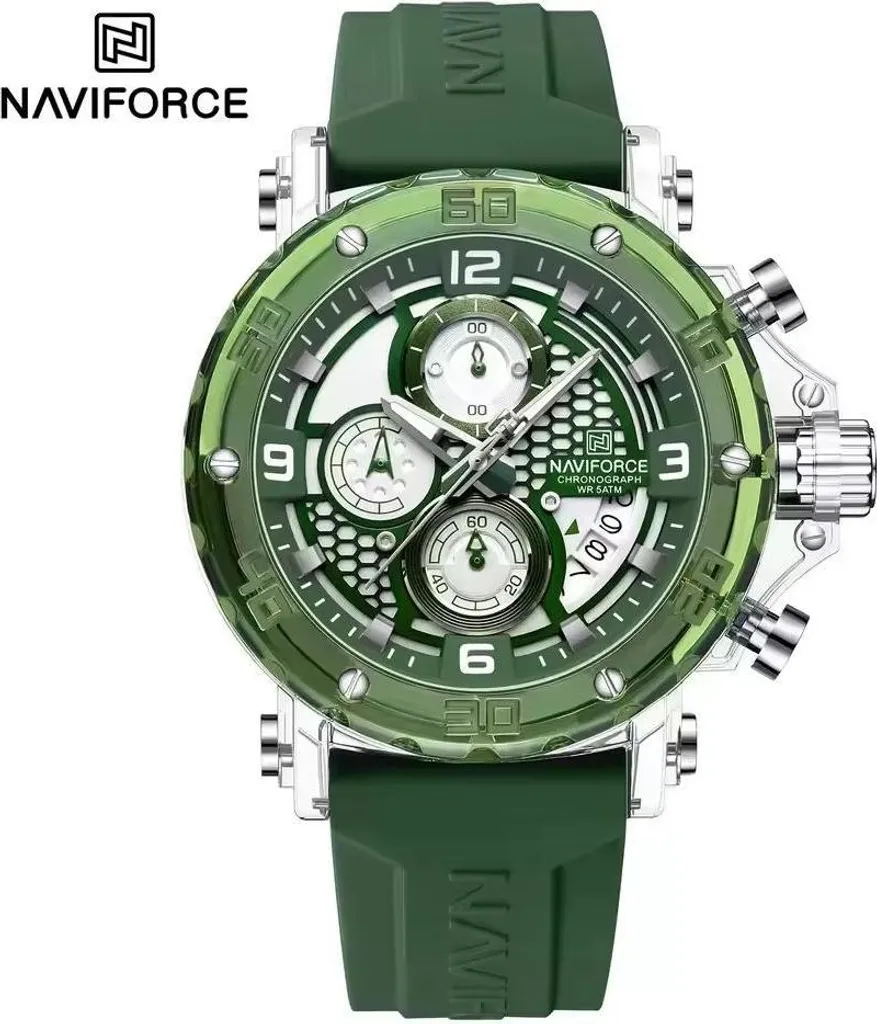 Montre NAVIFORCE MR-38575 Sportive et Élégante Vert et Transparent