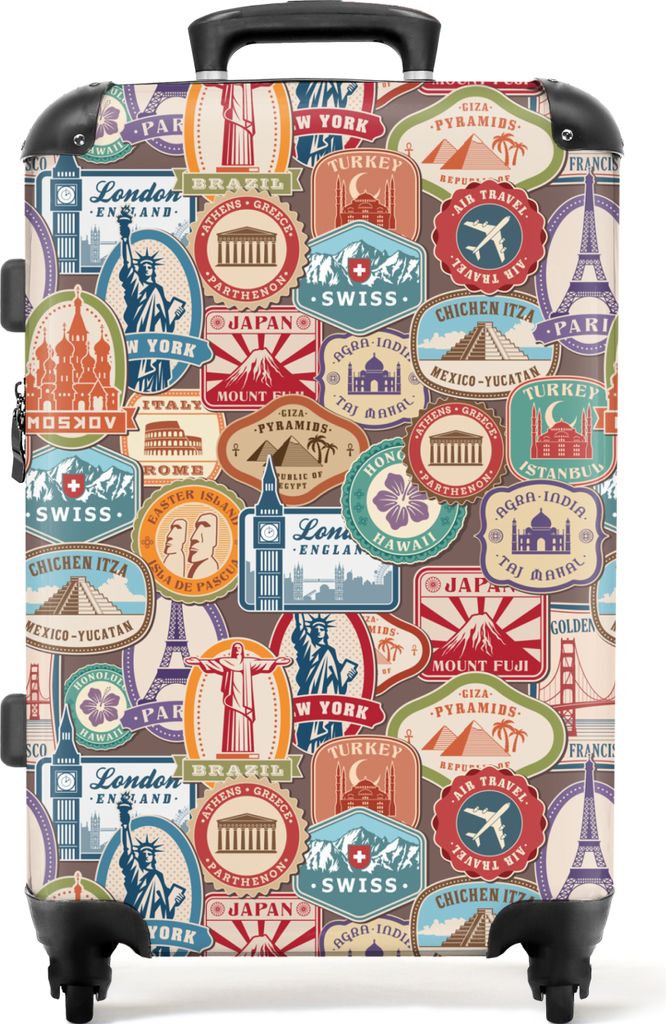 NoBoringSuitcases.com Großer Koffer - Reisen - Muster - Illustrationen - Vintage - Braun - Kombinationsschloss TSA - Hartschalen Trolley 4 Rolle...