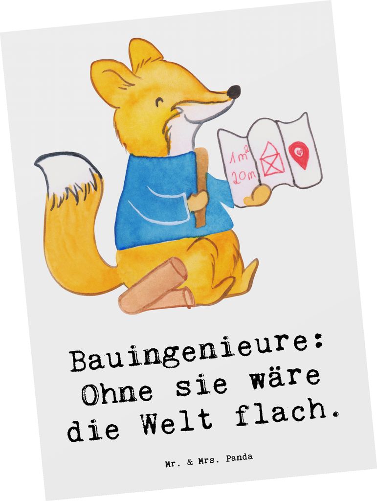 Mr. & Mrs. Panda Postkarte Bauingenieur Held - Weiß - Geschenk, Ingenieurwissenschaften, kreative Geschenke, Bauplanung, Beruf, Baustellen, person...