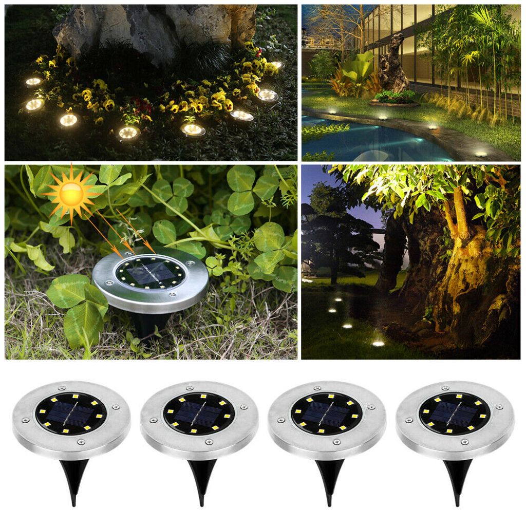 4-8LED Solarlampe Bodenstrahler Gartenlicht Leuchte Bodeneinbau AußenBeleuchtung 