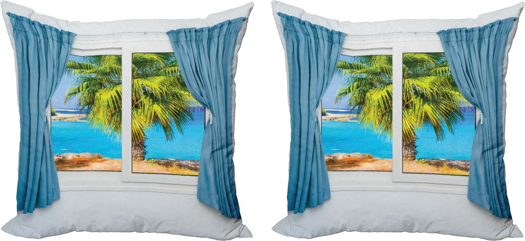 ABAKUHAUS Strand Kissenbezug Set (2Stück), Tropical Beach Sun, doppelseitiges Digitaldruckdekor mit Reißverschluss, 50 cm, Blau Grün