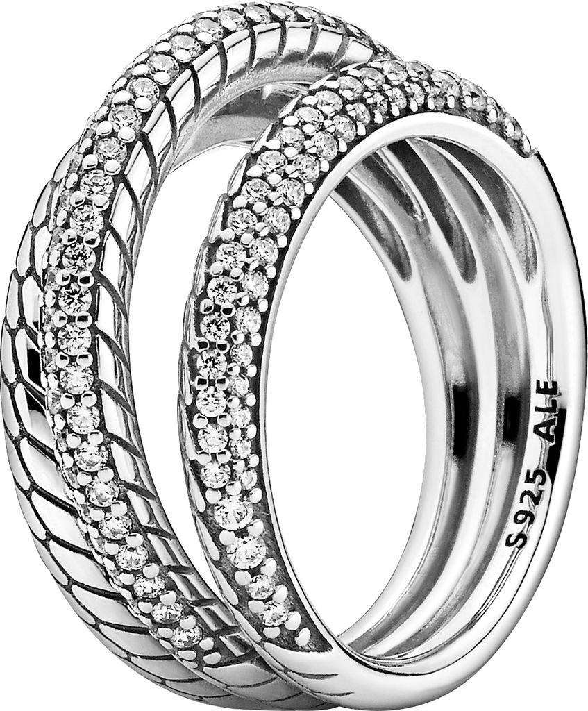Pandora 199083C01 Ring Damen Pavé Schlangengliedermuster Dreifach Silber Gr. 54