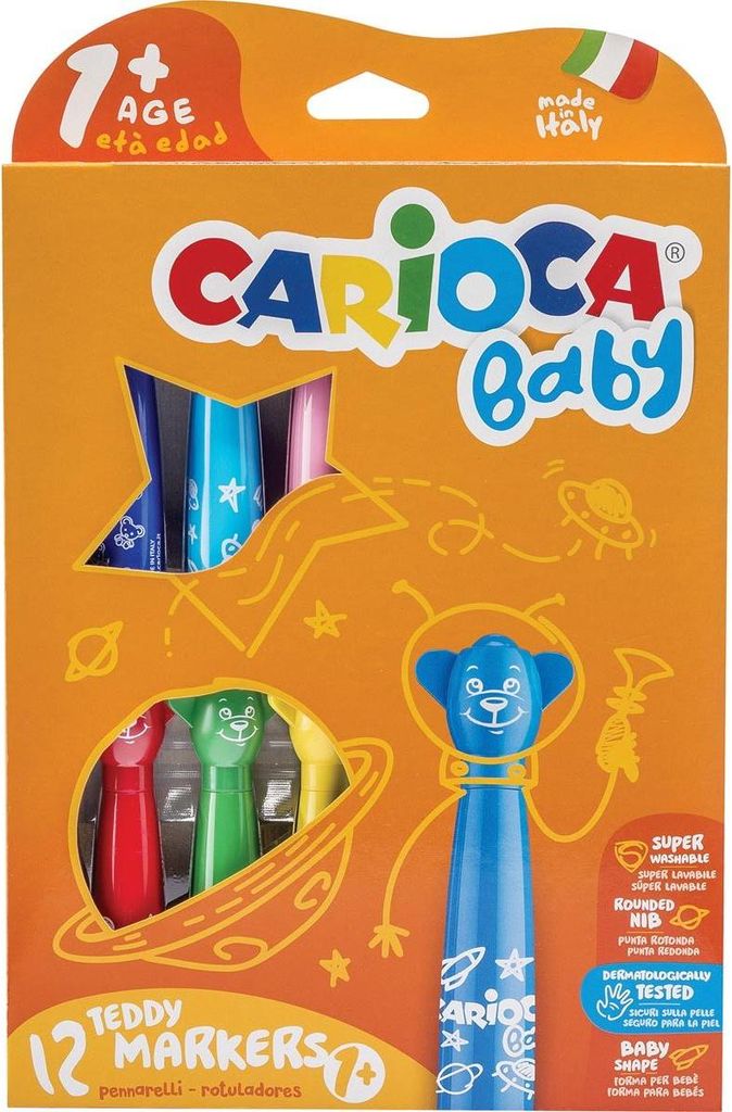 12 Fasermaler CARIOCA Baby Teddy Marker im Pappetu