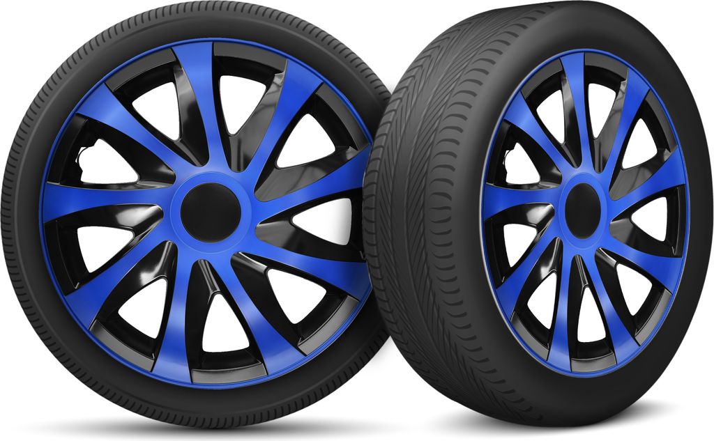 Auto Radkappen Radzierblenden 4er Set passend für alle Stahlfelgen - einstellbarer Sicherungsring - 14 Zoll - Blau Schwarz