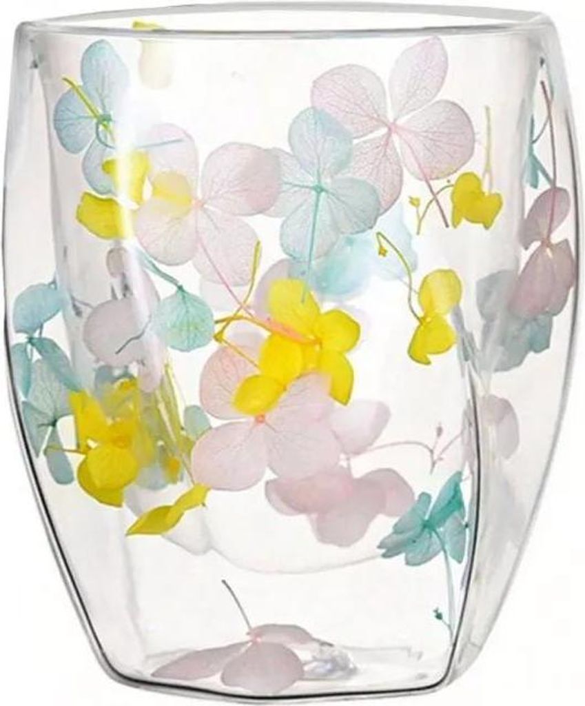 Thermoglas mit gelben, blauen und rosa Hortensien 250 ml 1 St. SZK88