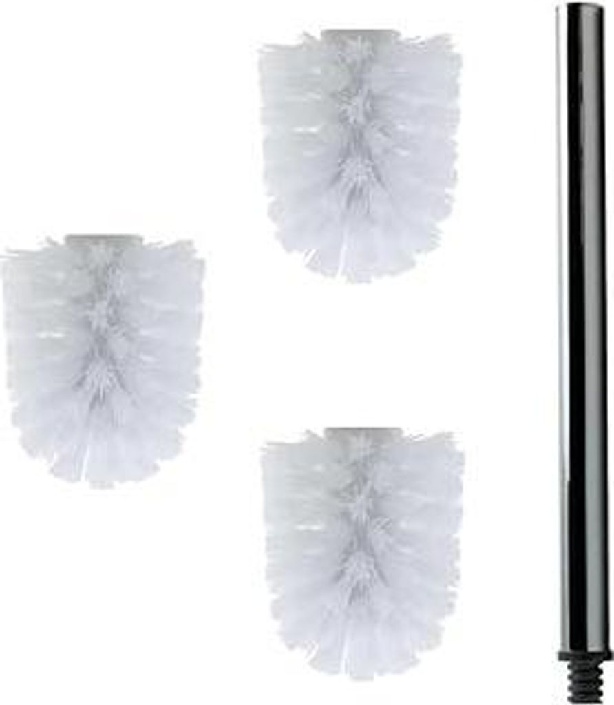 Daloual - 3 x Ersatz WC-Bürstenkopf Weiß Ø ca. 6,5 cm + 1 x Edelstahl-Griff 41,5 cm - Toiletten-Bürste - Klo-Bürste - WC-Besen - austauschbar ...