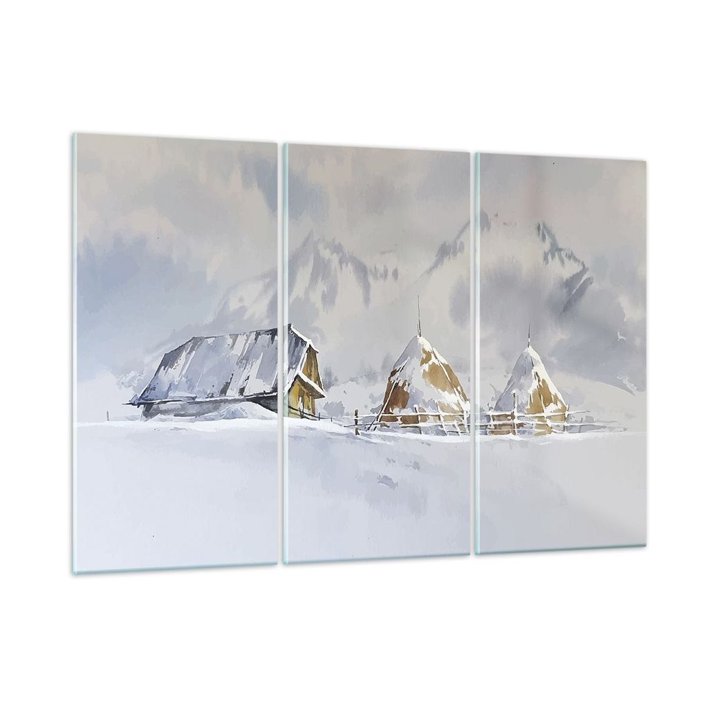 Bilder auf glas - 3 Teile - Haus Berge Schnee - 105x70cm - Glasbilder - Wandbilder - Bilder - zum Aufhängen bereit - Wanddekoration aus Glas - Gla...