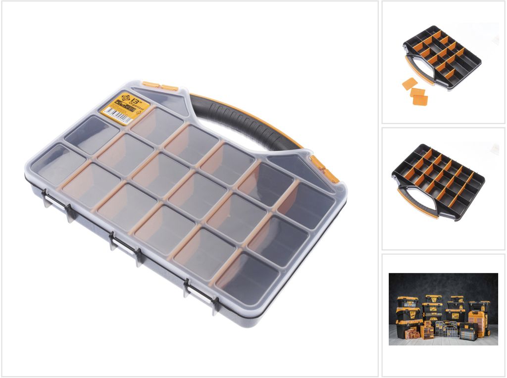 Forte Tools ORG-13 Werkzeugbox in 33x25x5 cm, Aufbewahrungsbox, Organizer mit 18 verschiedenen Fächern, entnehmbar, stabile Box, kratzfester Decke...