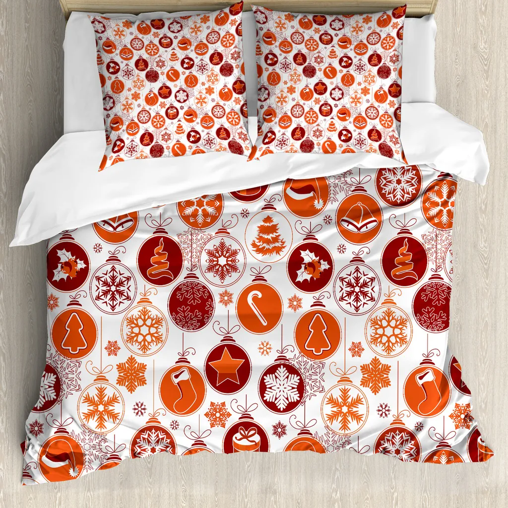 Copripiumino Natalizio ABAKUHAUS 200x200cm Vintage Antiacaro Bianco Rosso