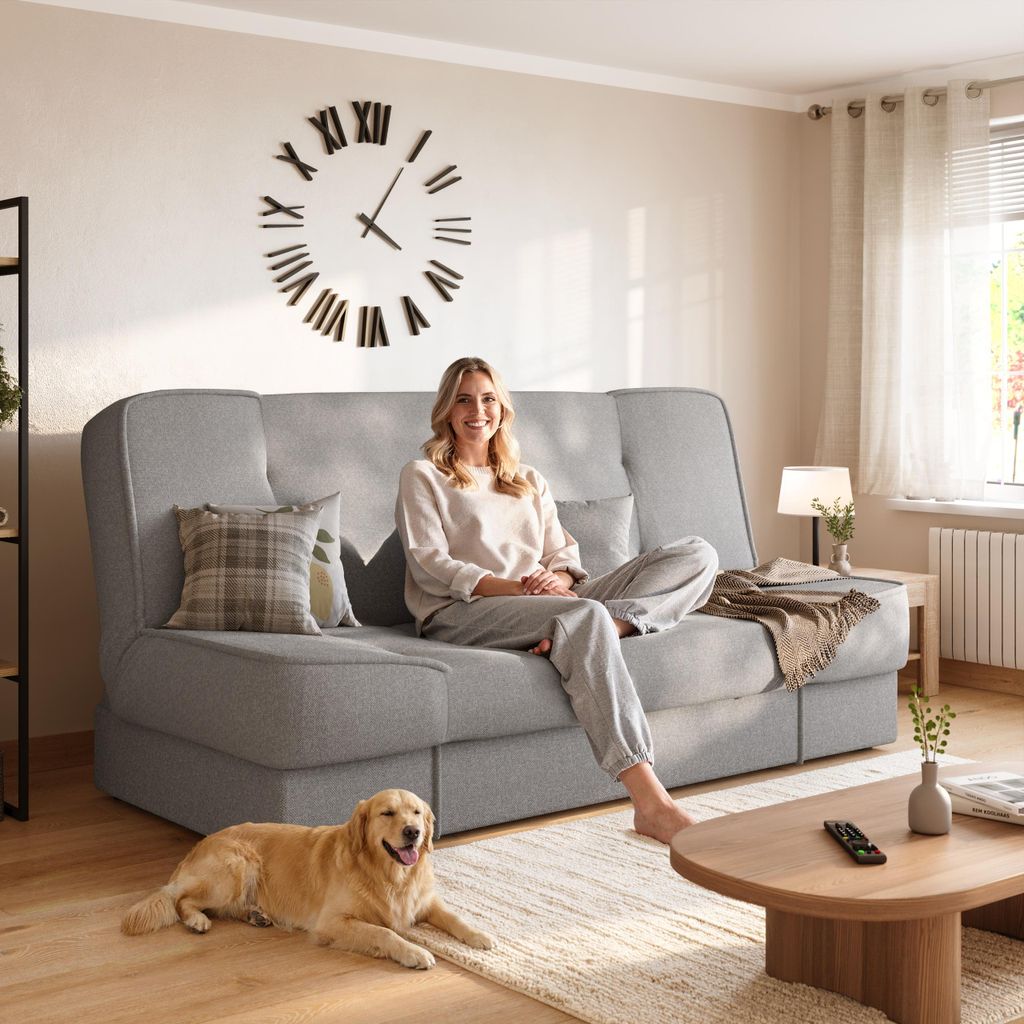 BroMARKT Sofa mit Schlaffunktion TOLIA Schlafsofa mit Bettkasten Klappsofa Couch 190x115 cm Grau