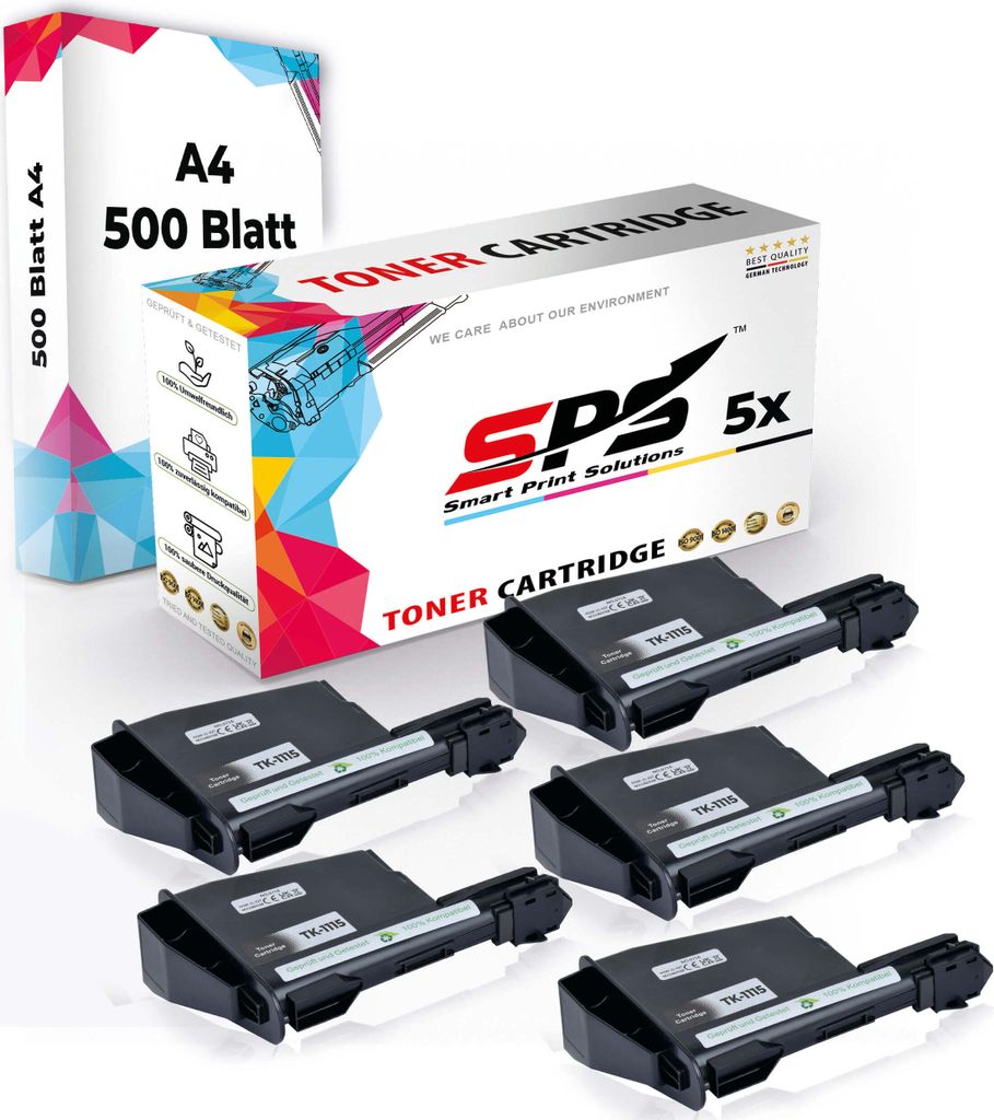 Druckerpapier A4 + 5x Multipack Set Kompatibel für Kyocera FS 1041 (1T02M50NL0/TK-1115) Toner Schwarz