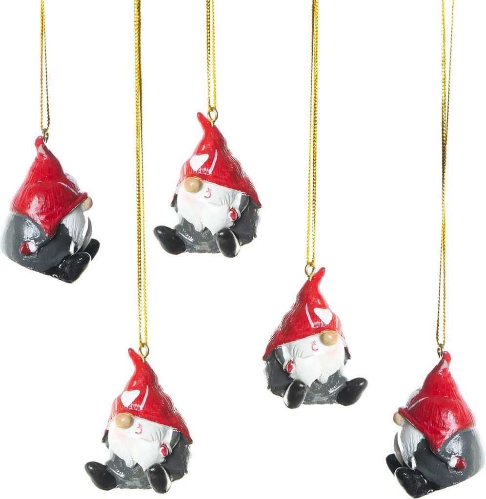 Logbuch-Verlag 5 kleine Mini Wichtel mit Schnur rot grau Wichtelanhänger 4 cm kleines Wichtelgeschenk Miniatur Christbaumschmuck Weihnachtsanhäng...