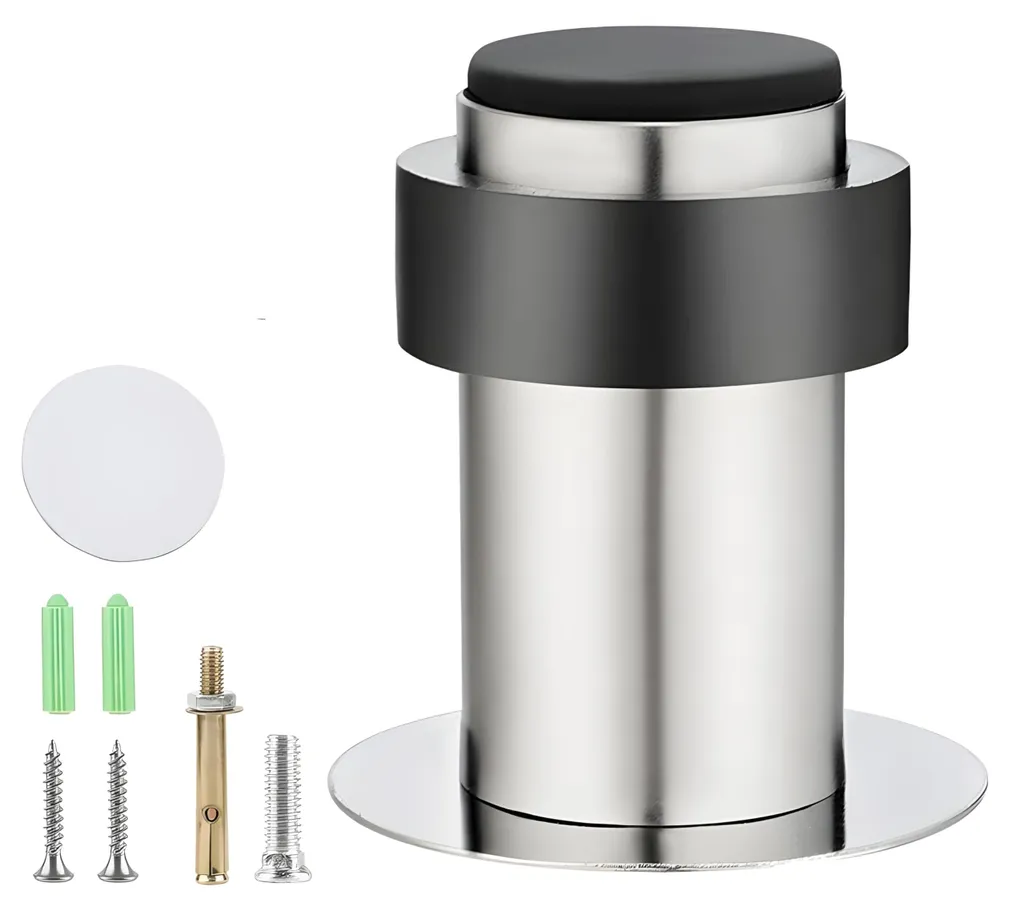 Butée de porte en acier inoxydable 60 mm avec fixation sol et mur