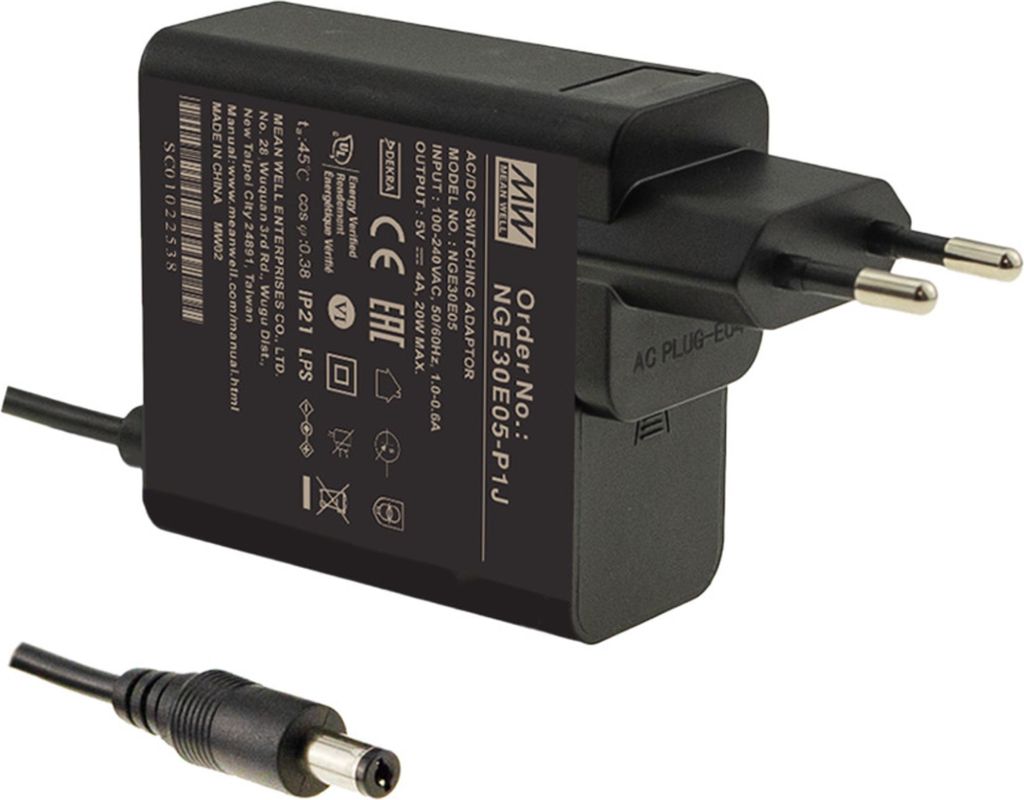 MEANWELL NGE30E12-P1J Steckernetzteil 30W 12V 2,5A 5,5*2,1mm Hohlstecker