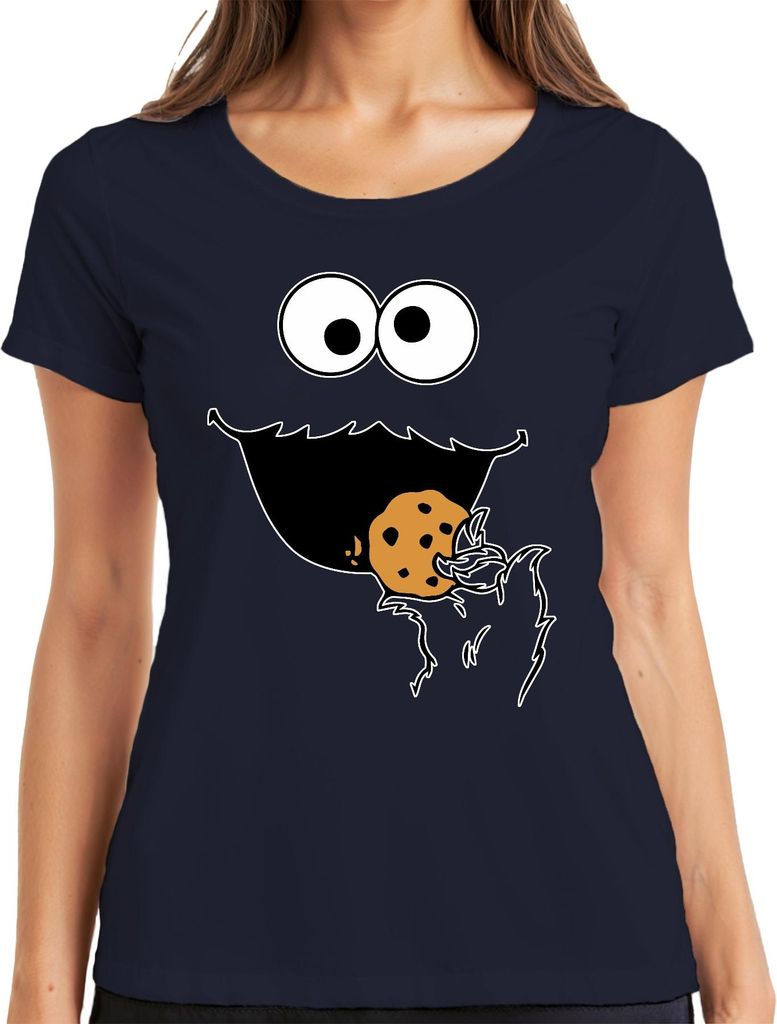 Keksmonster Keks Krümel lustig Karneval Geschenk Fasching Fastnacht Damen T-Shirt, Navy, M