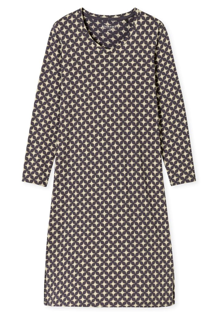 Schiesser Damen Nachthemd langarm graphit Serie Comfort Essentials Baumwolle