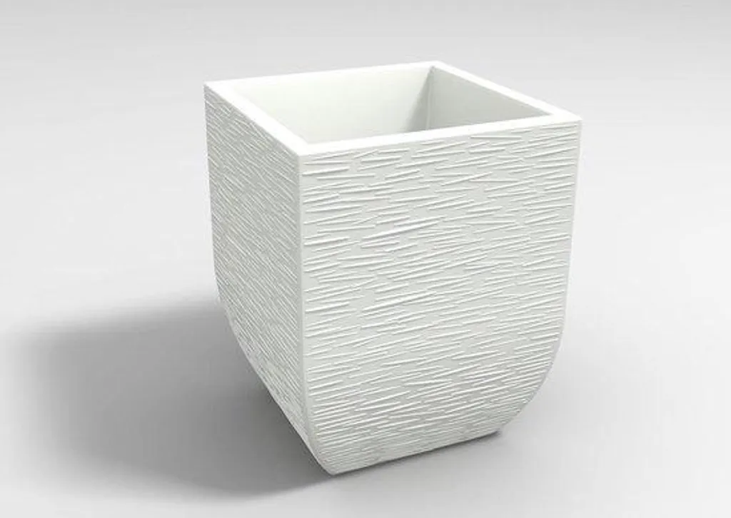 Jardinière carrée 30cm aspect rayé blanc pour terrasse et balcon